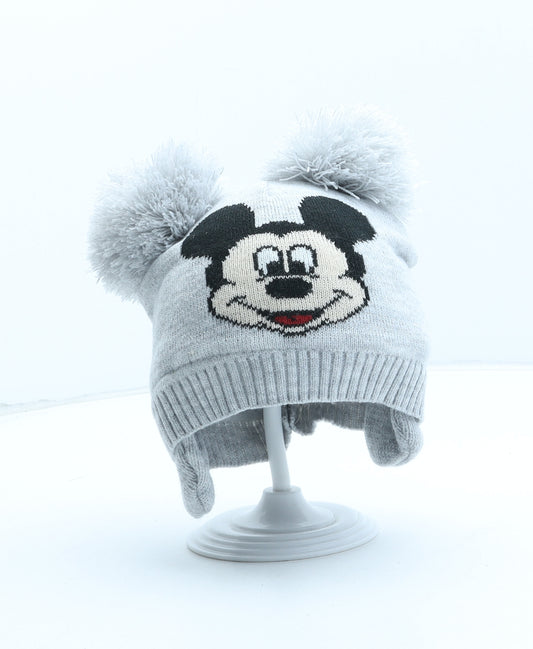Disney Girls Grey Acrylic Bobble Hat One Size - Mickey Mouse