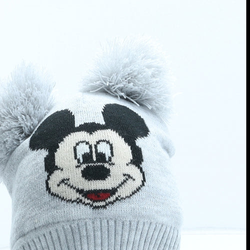 Disney Girls Grey Acrylic Bobble Hat One Size - Mickey Mouse