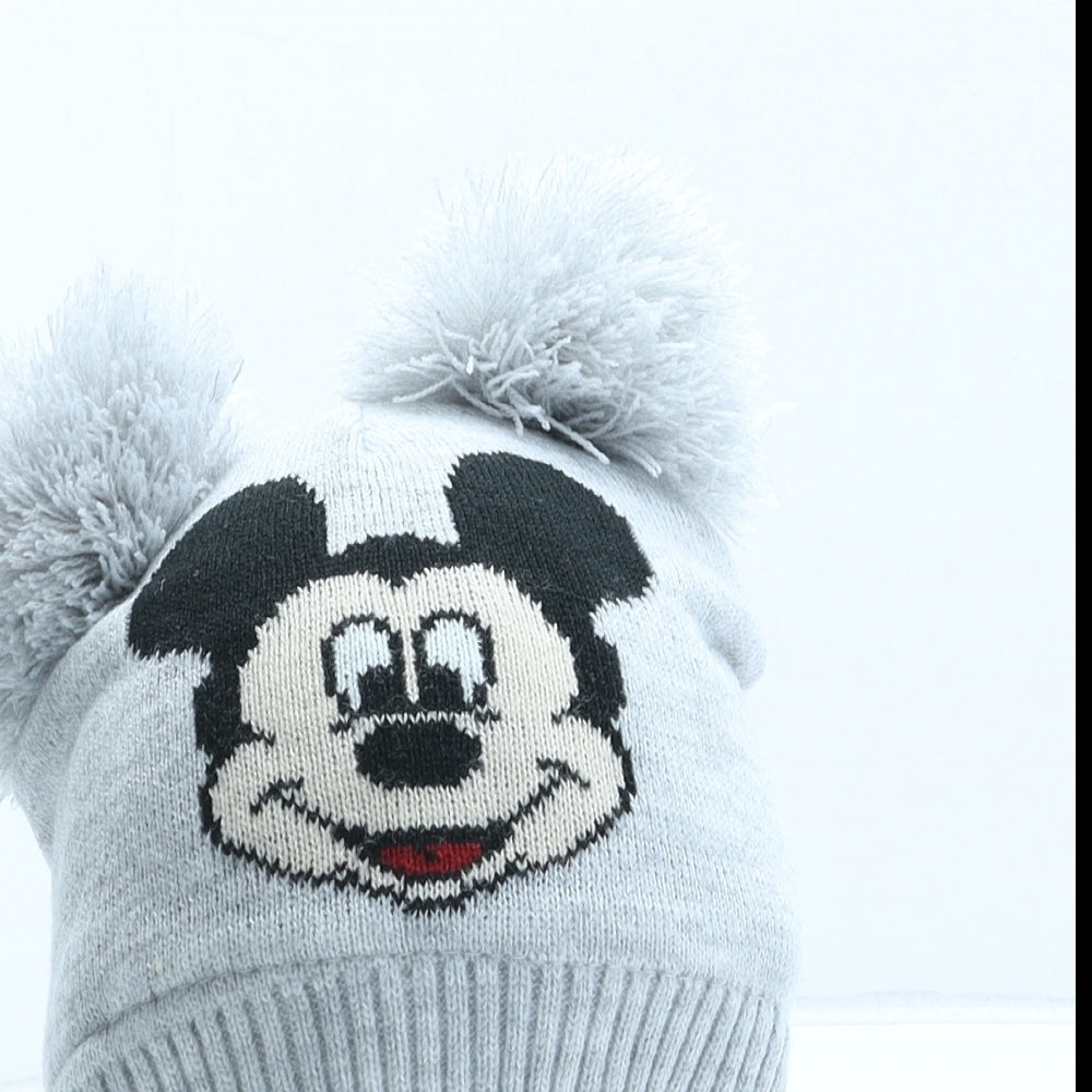 Disney Girls Grey Acrylic Bobble Hat One Size - Mickey Mouse