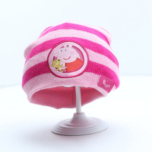 Peppa Pig Girls Pink Striped Acrylic Beanie One Size