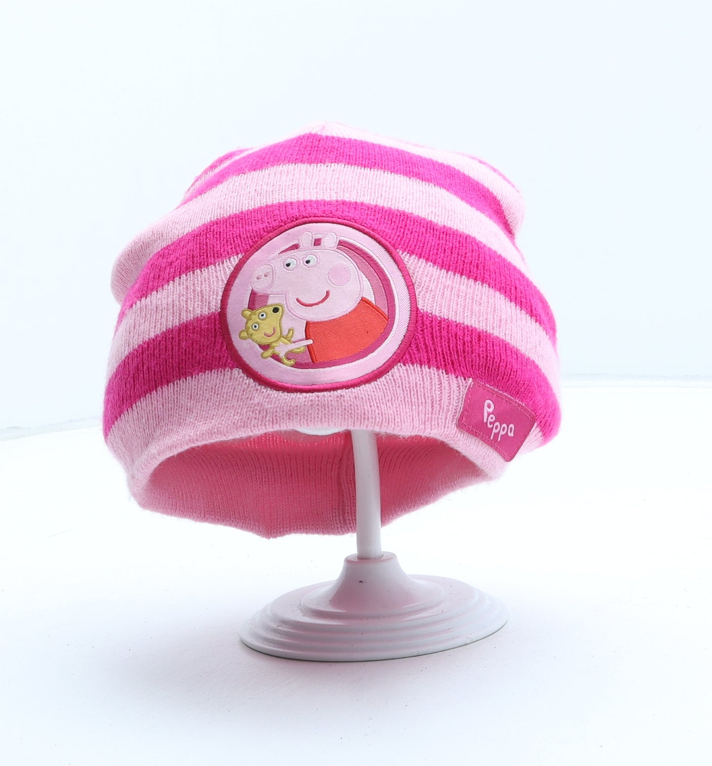 Peppa Pig Girls Pink Striped Acrylic Beanie One Size