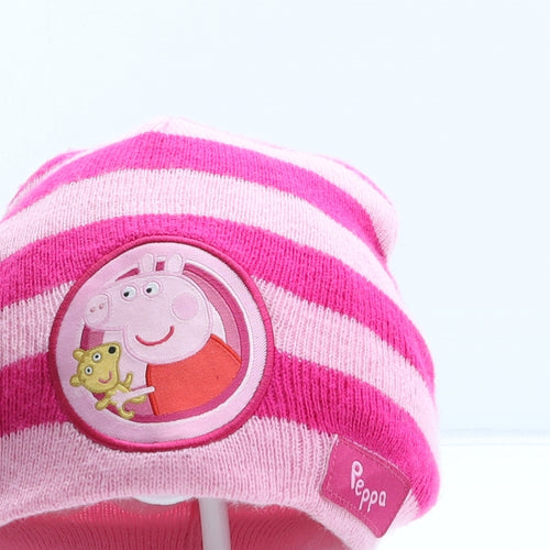 Peppa Pig Girls Pink Striped Acrylic Beanie One Size