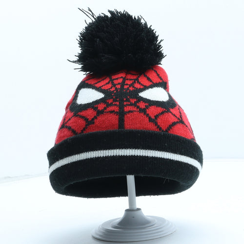 Primark Boys Red Geometric Acrylic Bobble Hat Size S - Spiderman