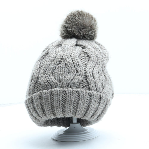 H&M Womens Beige Acrylic Bobble Hat One Size