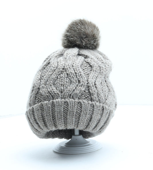 H&M Womens Beige Acrylic Bobble Hat One Size