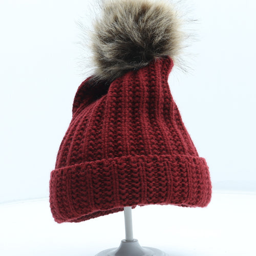 Preworn Womens Red Acrylic Bobble Hat One Size