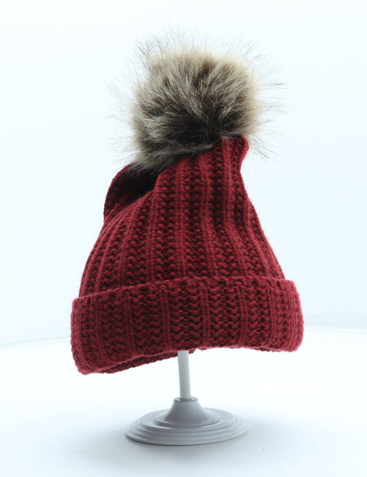 Preworn Womens Red Acrylic Bobble Hat One Size