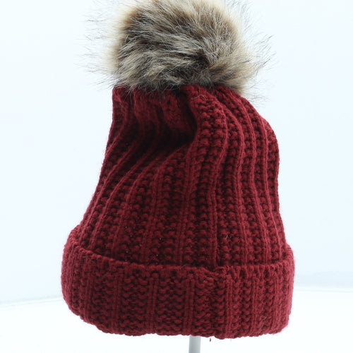 Preworn Womens Red Acrylic Bobble Hat One Size