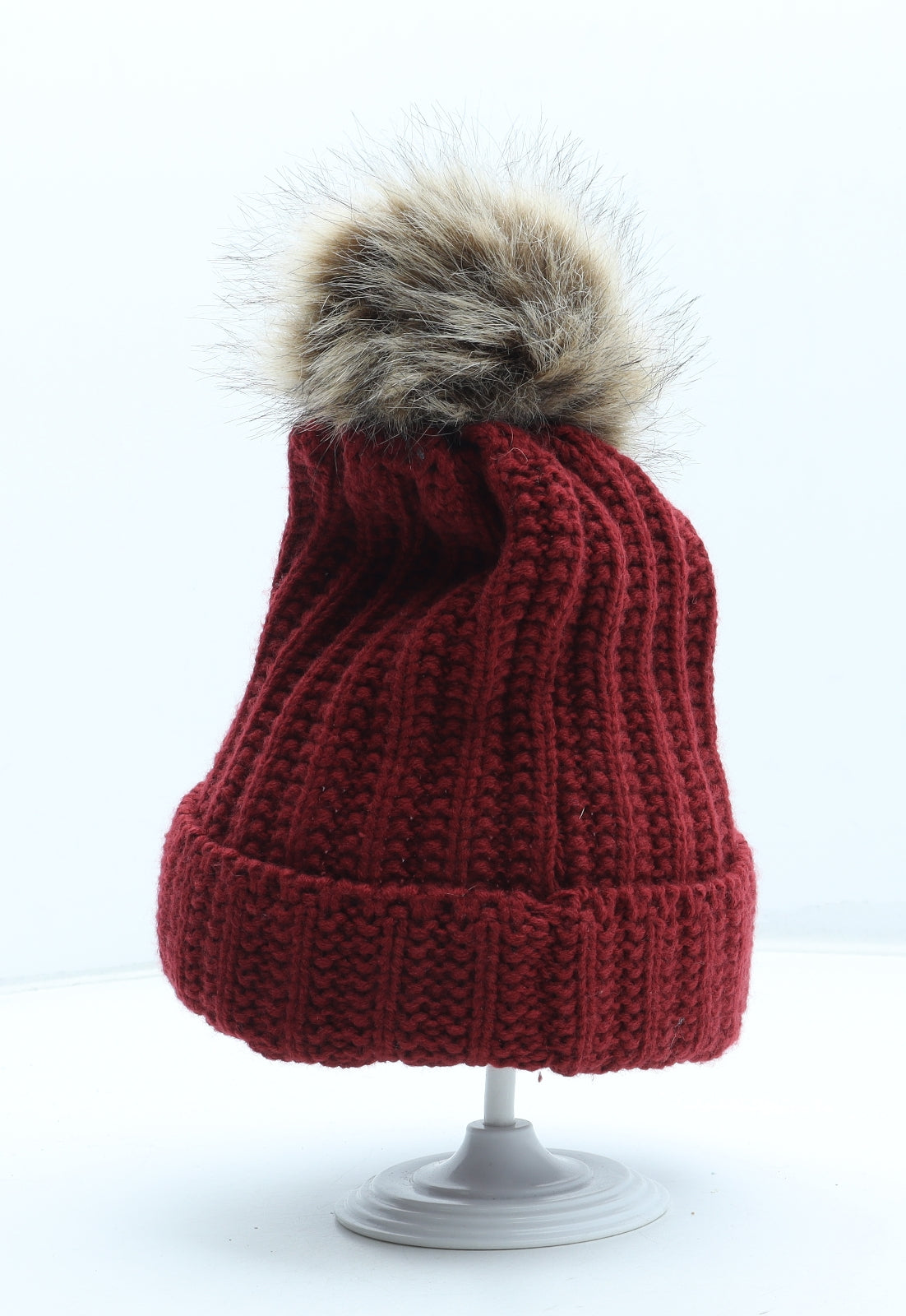 Preworn Womens Red Acrylic Bobble Hat One Size