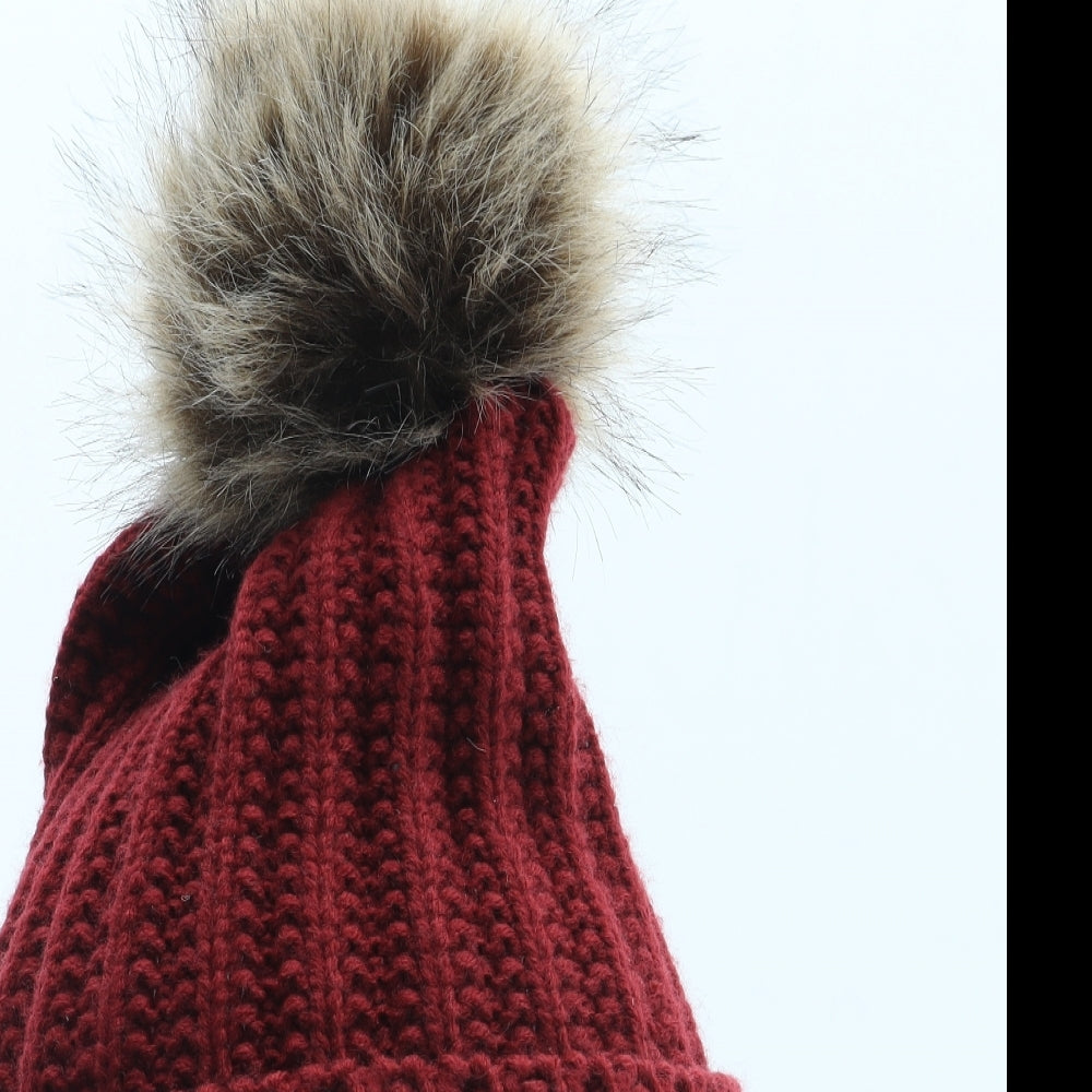 Preworn Womens Red Acrylic Bobble Hat One Size