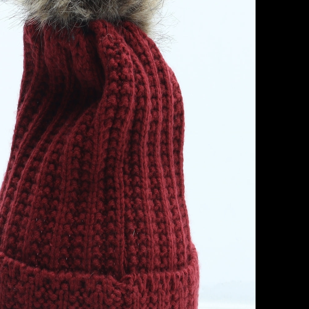 Preworn Womens Red Acrylic Bobble Hat One Size
