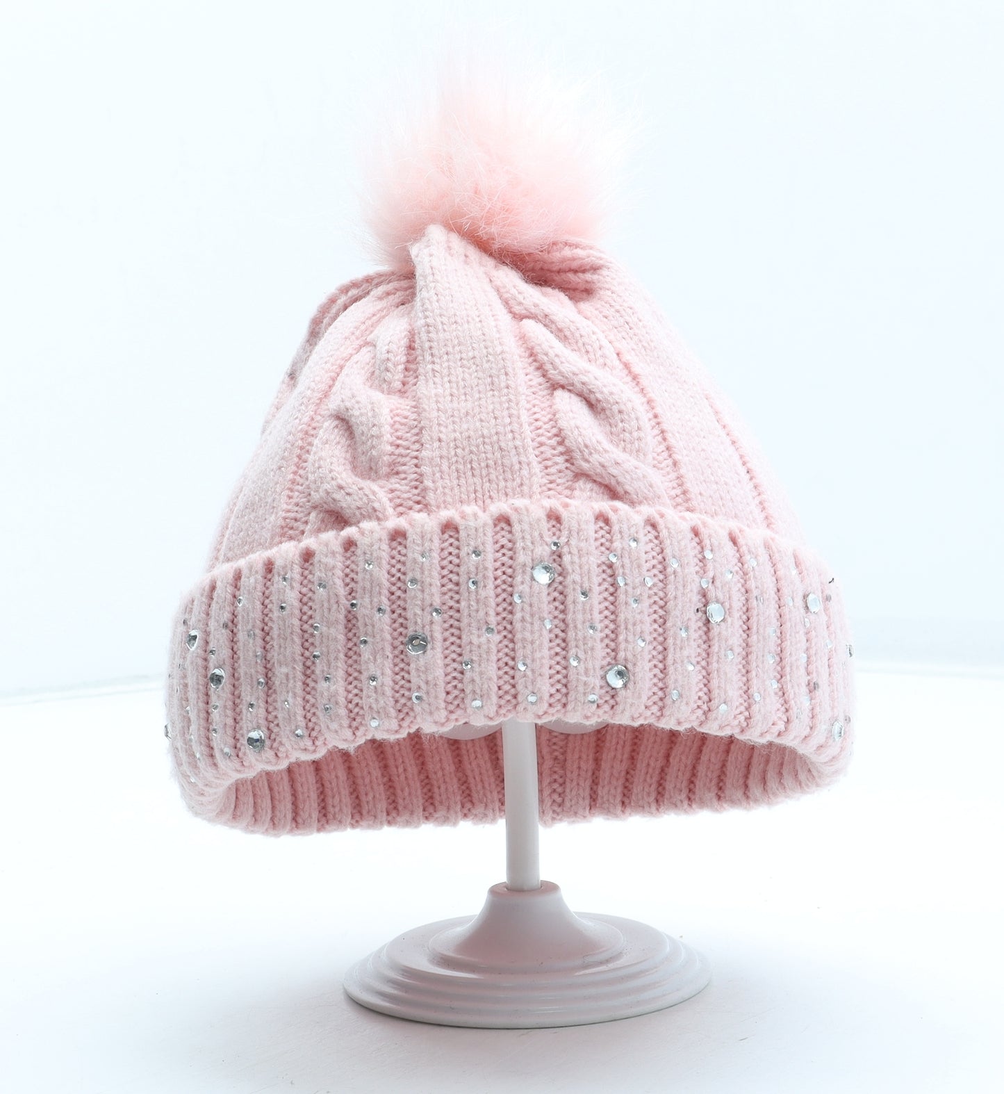 Preworn Girls Pink Acrylic Bobble Hat Size S