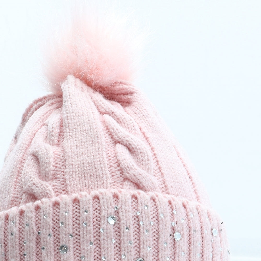 Preworn Girls Pink Acrylic Bobble Hat Size S