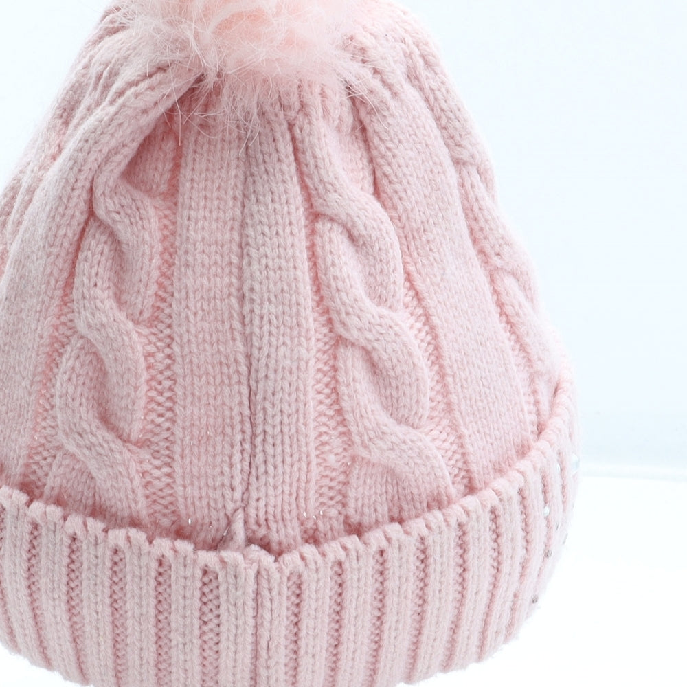 Preworn Girls Pink Acrylic Bobble Hat Size S