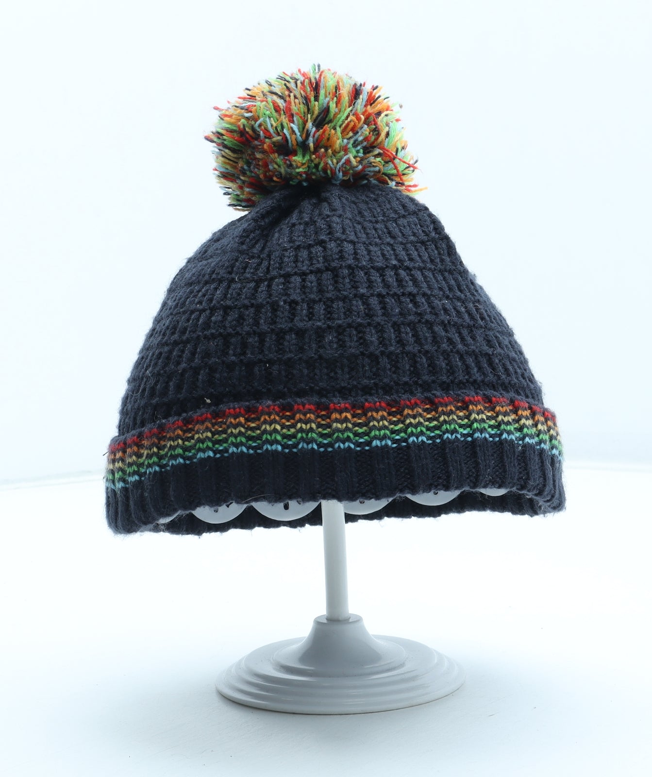 F&F Boys Blue Acrylic Bobble Hat Size S - Size 3-6 months