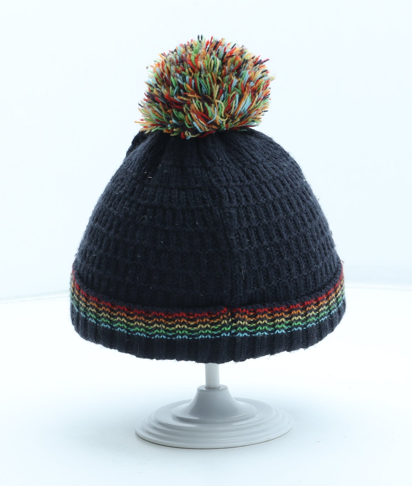 F&F Boys Blue Acrylic Bobble Hat Size S - Size 3-6 months