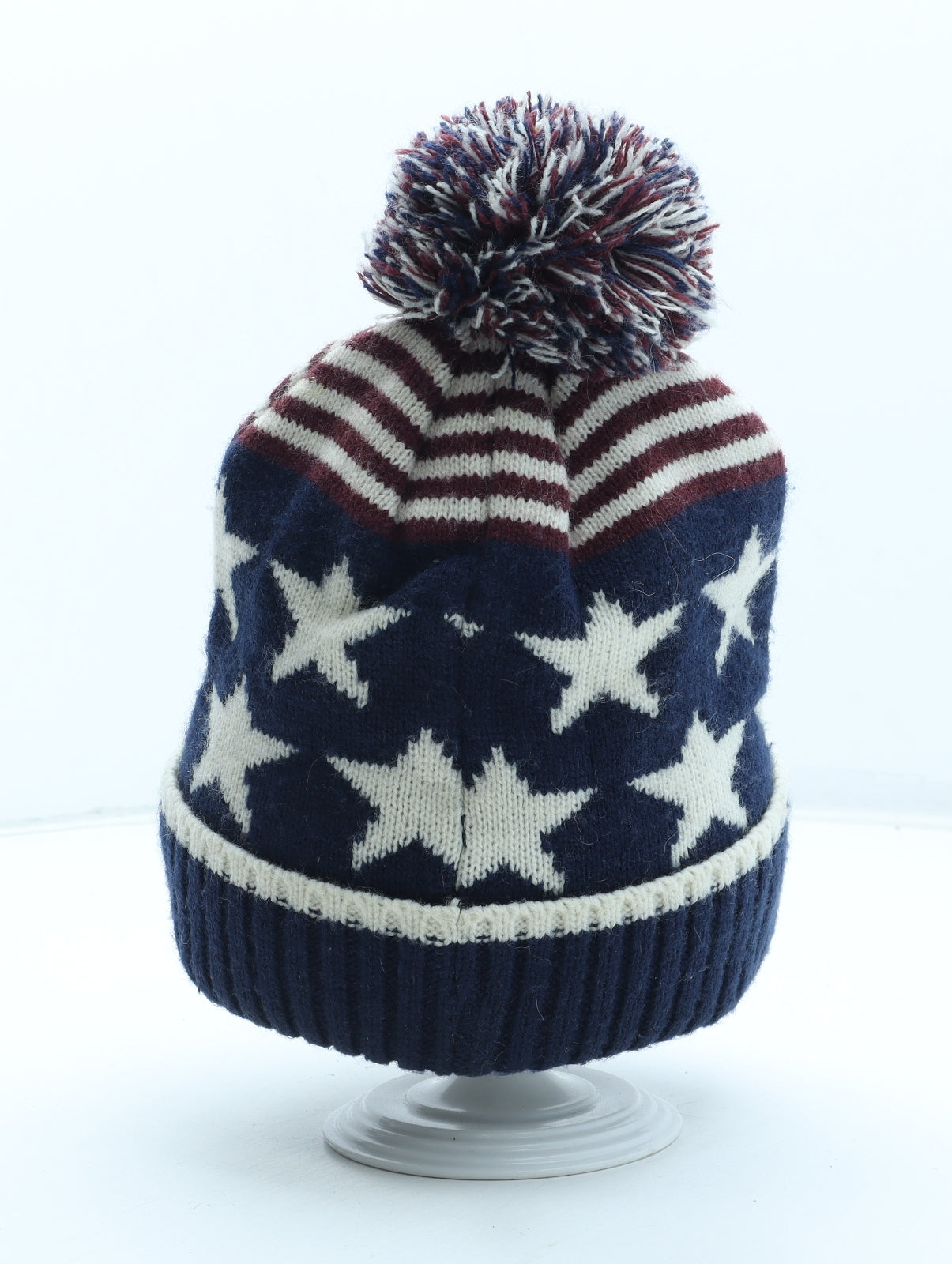 Preworn Mens Multicoloured Geometric Acrylic Beanie One Size - Star Pattern Pom Pom Detail