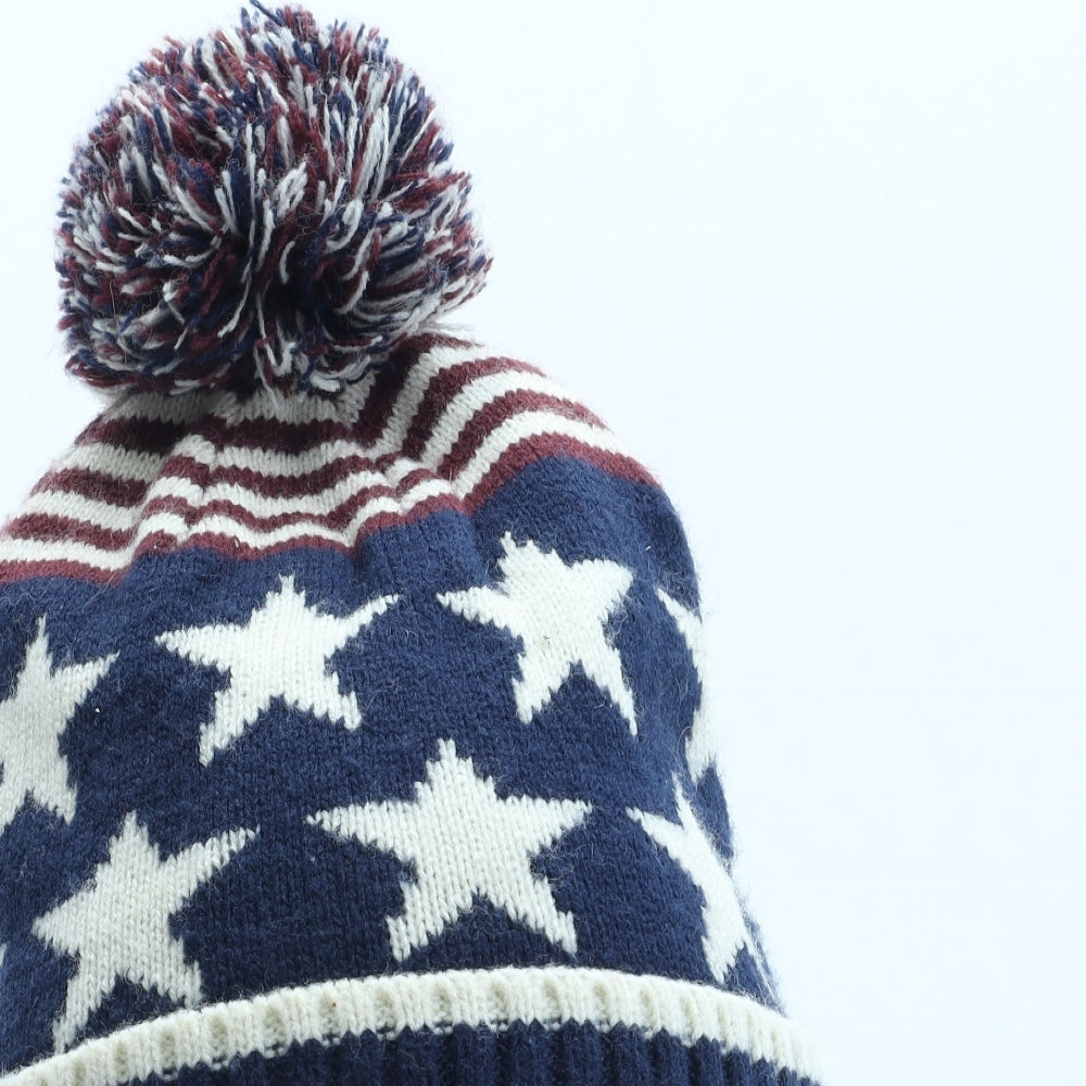 Preworn Mens Multicoloured Geometric Acrylic Beanie One Size - Star Pattern Pom Pom Detail
