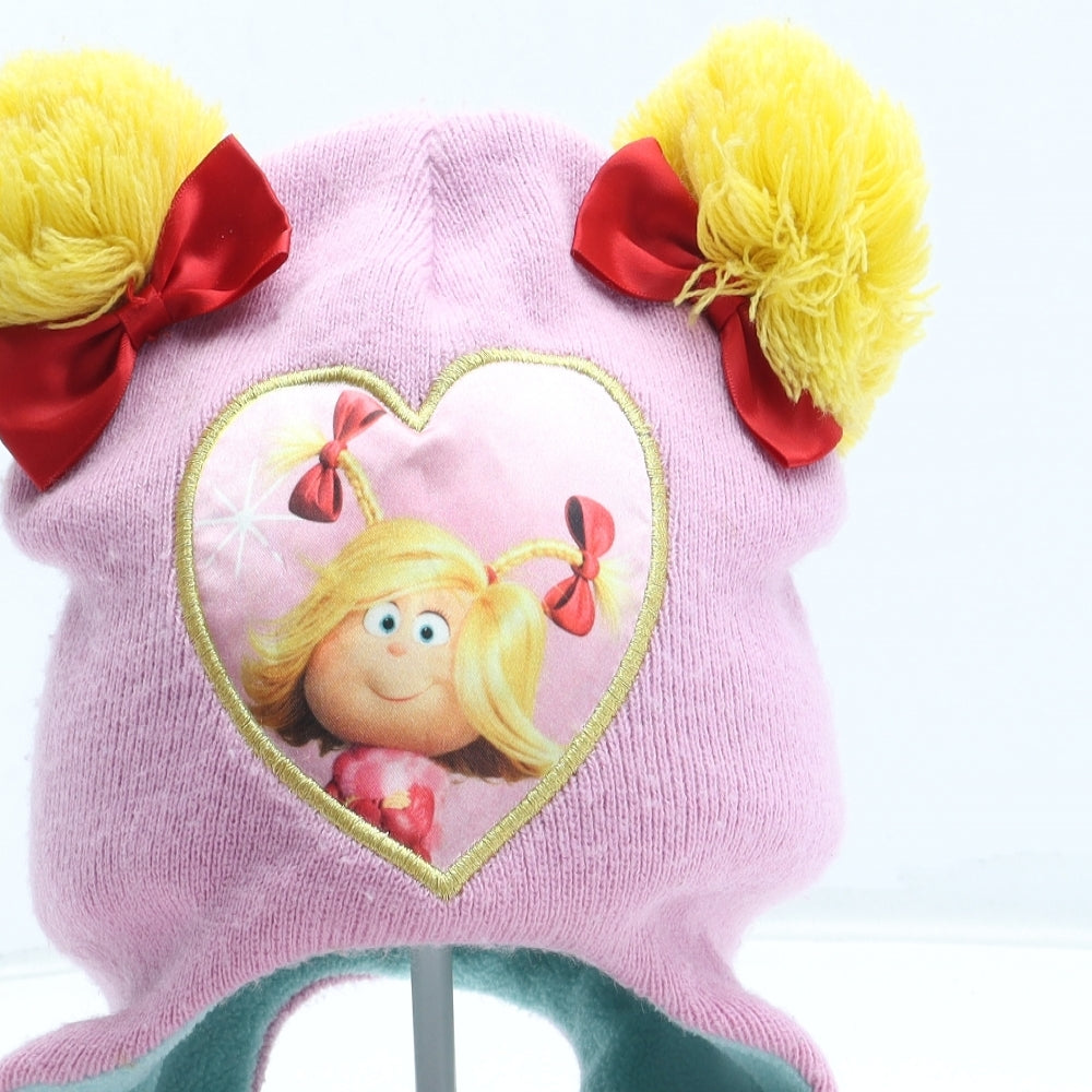 The Grinch Girls Pink Acrylic Bobble Hat One Size