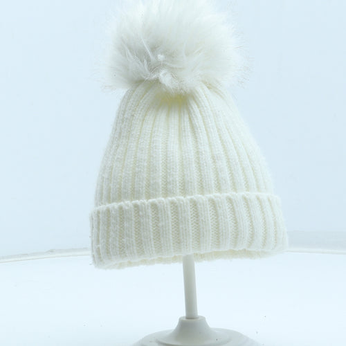 Preworn Girls White Acrylic Bobble Hat One Size
