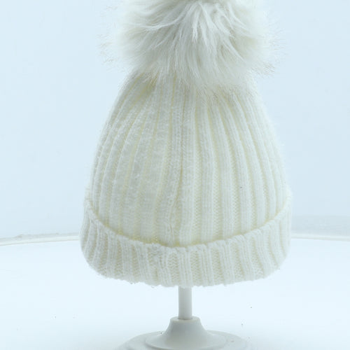 Preworn Girls White Acrylic Bobble Hat One Size