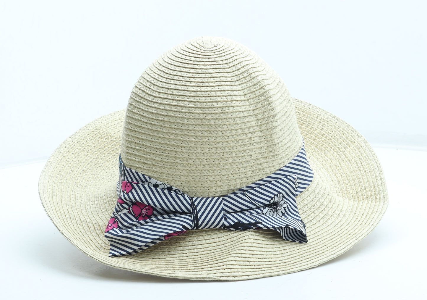 Preworn Womens Beige Floral Paper Sun Hat One Size