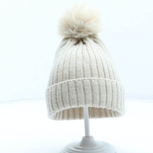 Primark Girls Beige Acrylic Bobble Hat Size M