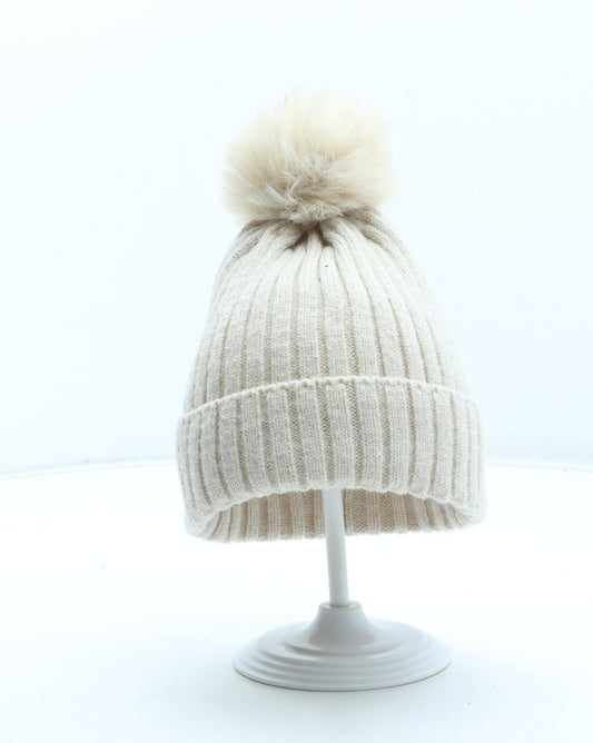 Primark Girls Beige Acrylic Bobble Hat Size M