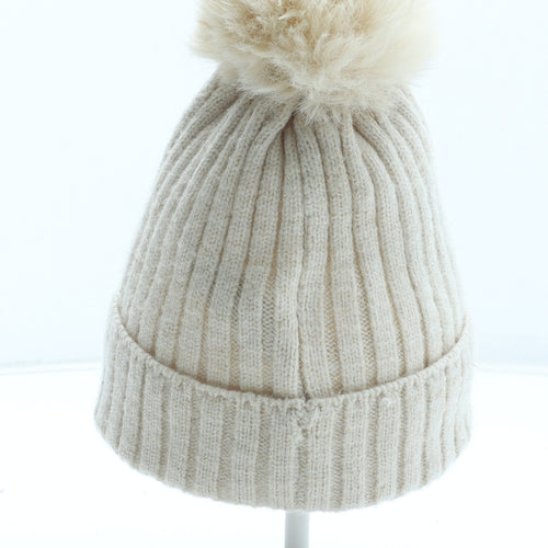 Primark Girls Beige Acrylic Bobble Hat Size M