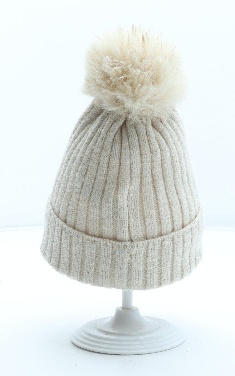Primark Girls Beige Acrylic Bobble Hat Size M