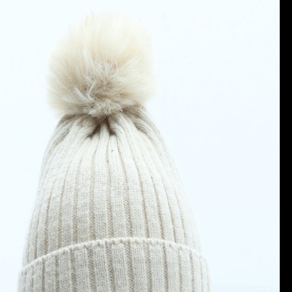 Primark Girls Beige Acrylic Bobble Hat Size M