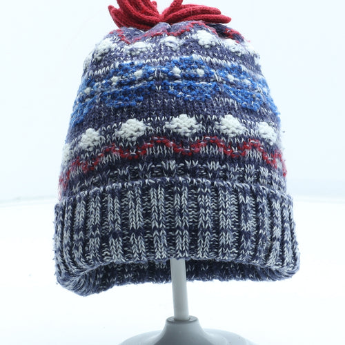 George Boys Blue Geometric Acrylic Bobble Hat Size S - Size 1-3 years