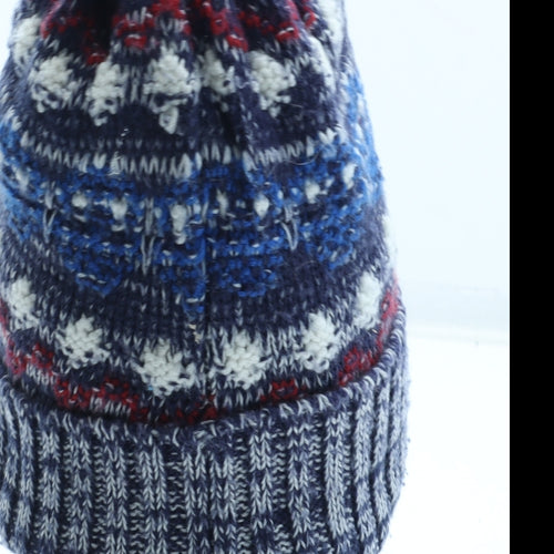 George Boys Blue Geometric Acrylic Bobble Hat Size S - Size 1-3 years