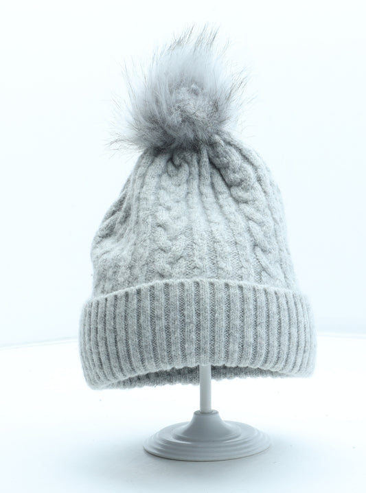 Matalan Womens Grey Polyester Bobble Hat One Size