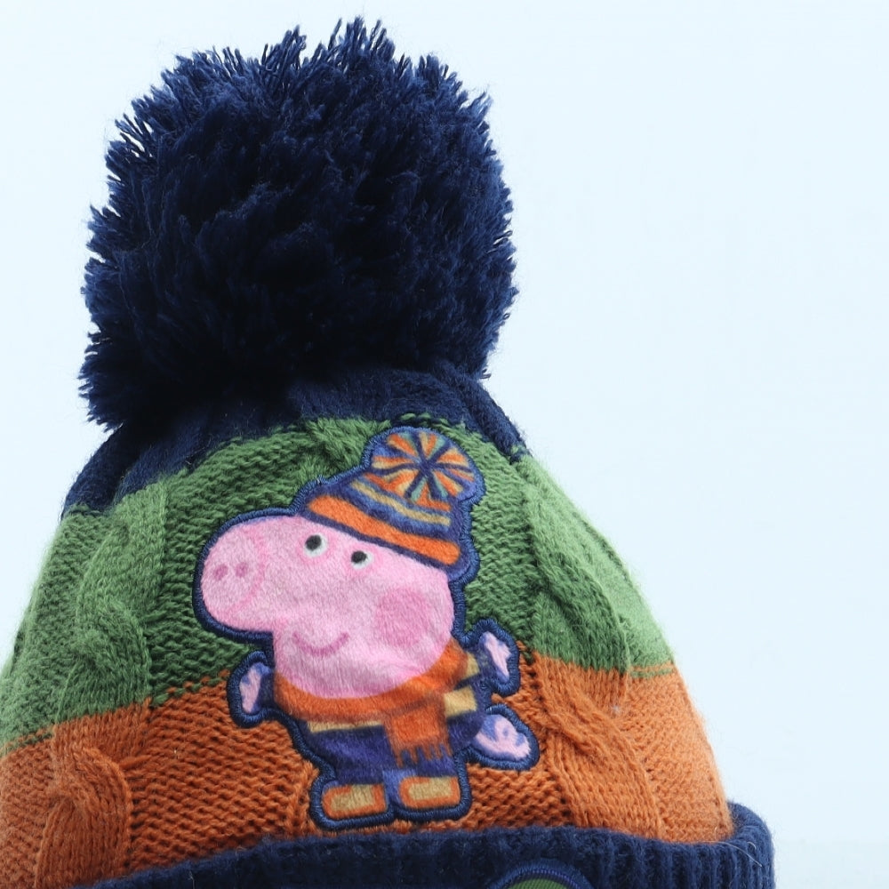 Peppa Pig Boys Multicoloured Colourblock Acrylic Bobble Hat Size S