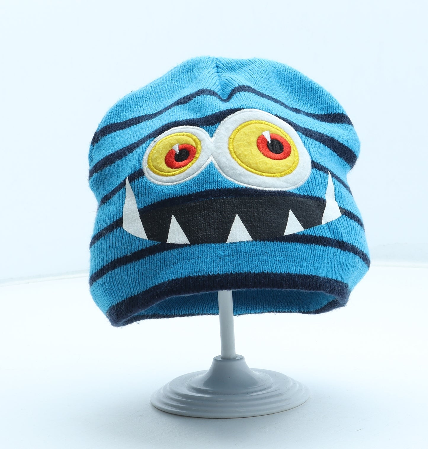 Preworn Boys Blue Striped Acrylic Beanie One Size