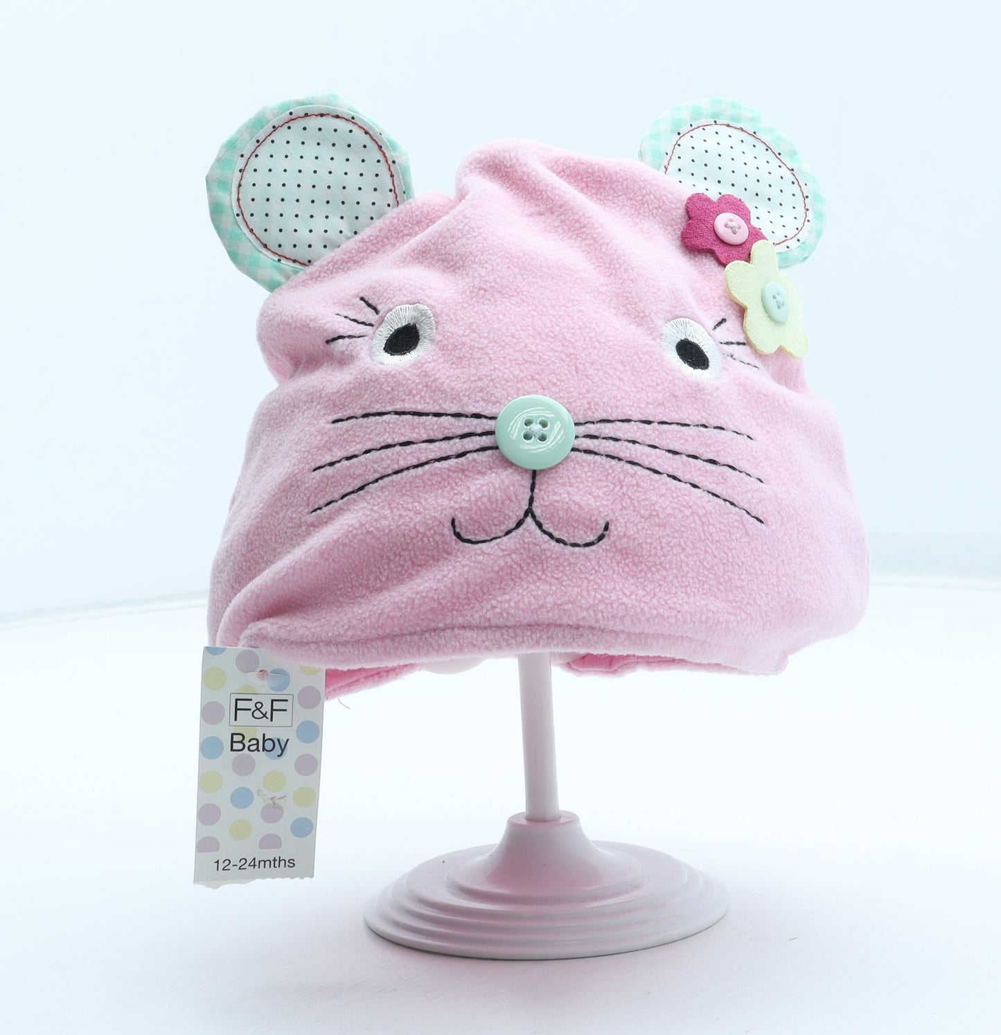 F&F Girls Pink Polyester Beanie Size S - Mouse Size 12-24 Months