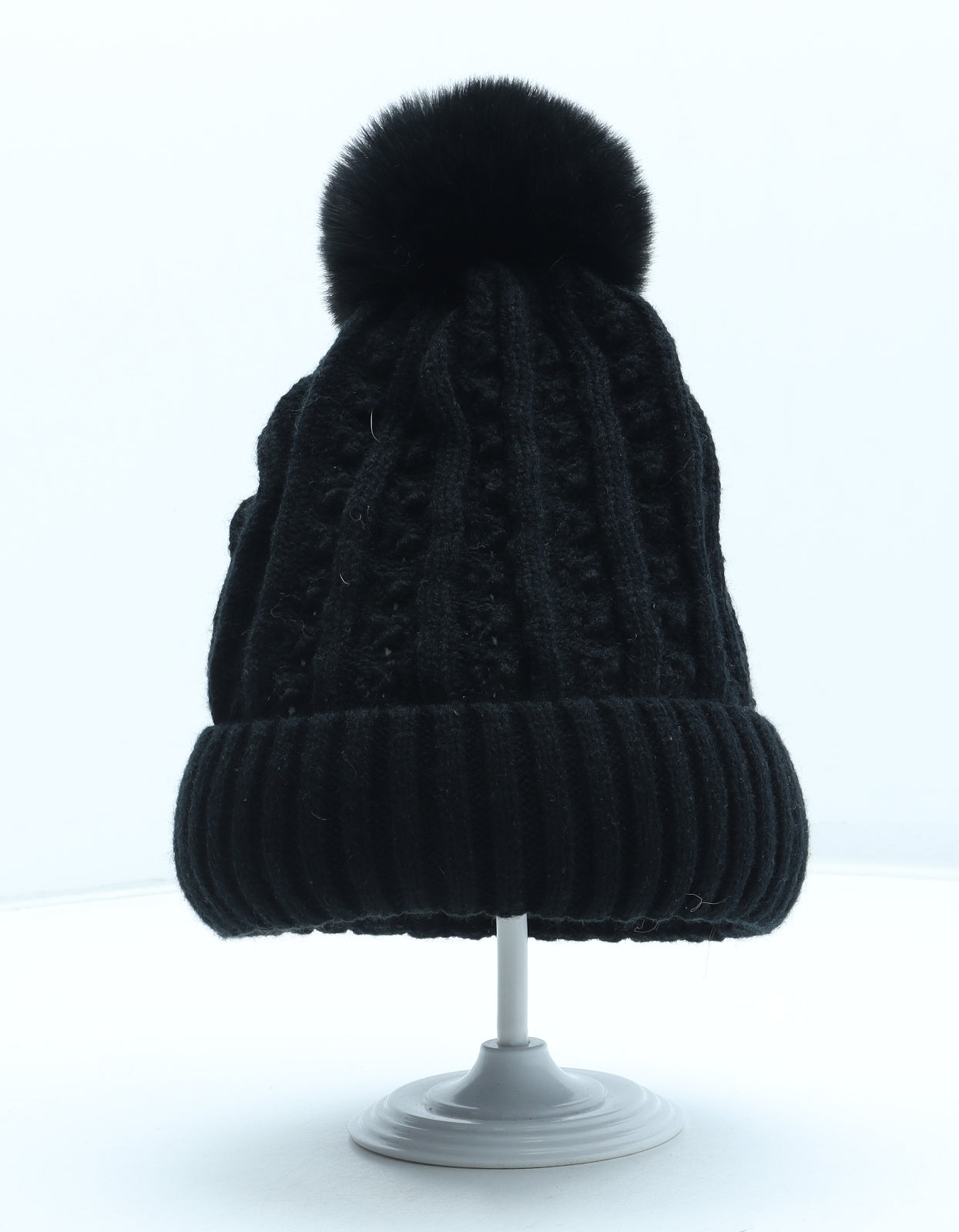 Preworn Womens Black Acrylic Bobble Hat One Size