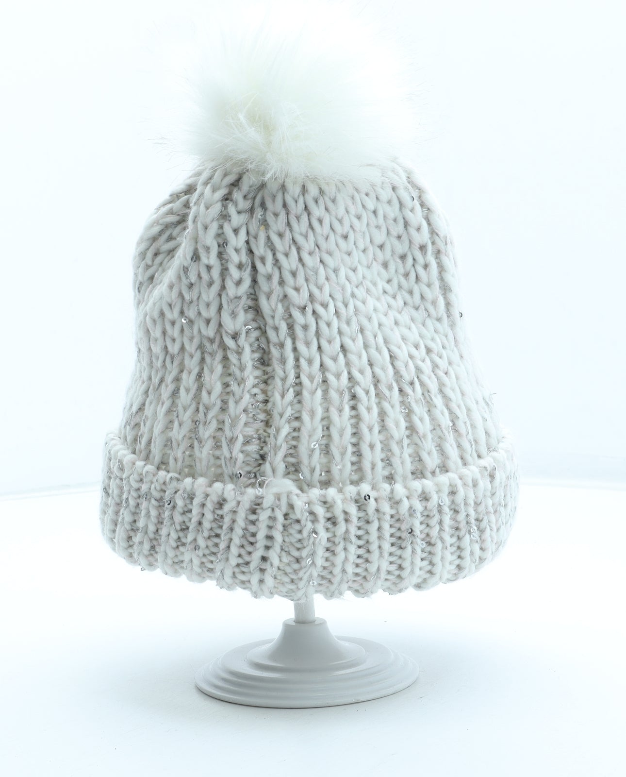 Preworn Womens Grey Polyester Bobble Hat One Size