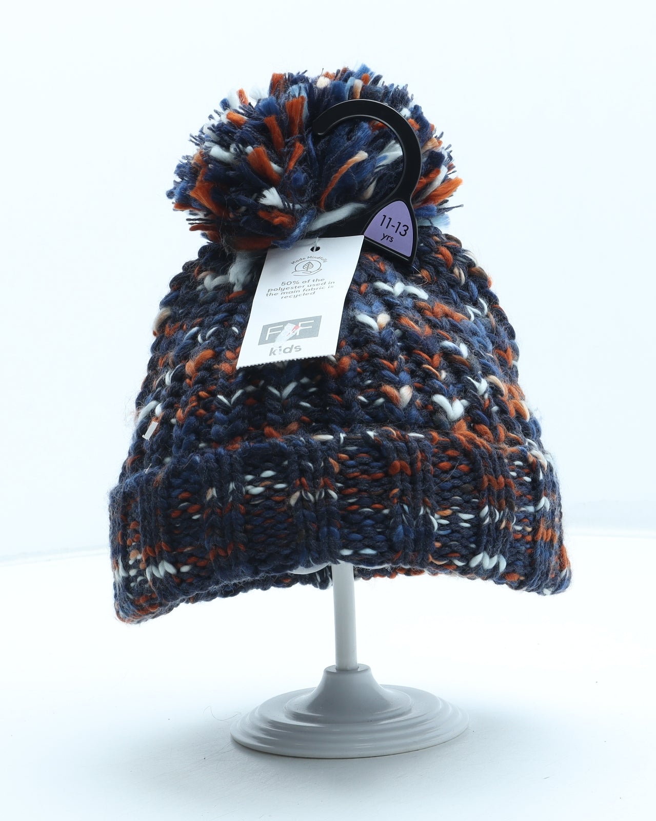 F&F Boys Multicoloured Acrylic Bobble Hat Size S - Size 11-13 years