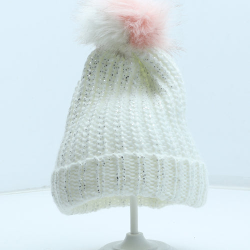 Primark Womens White Acrylic Bobble Hat One Size