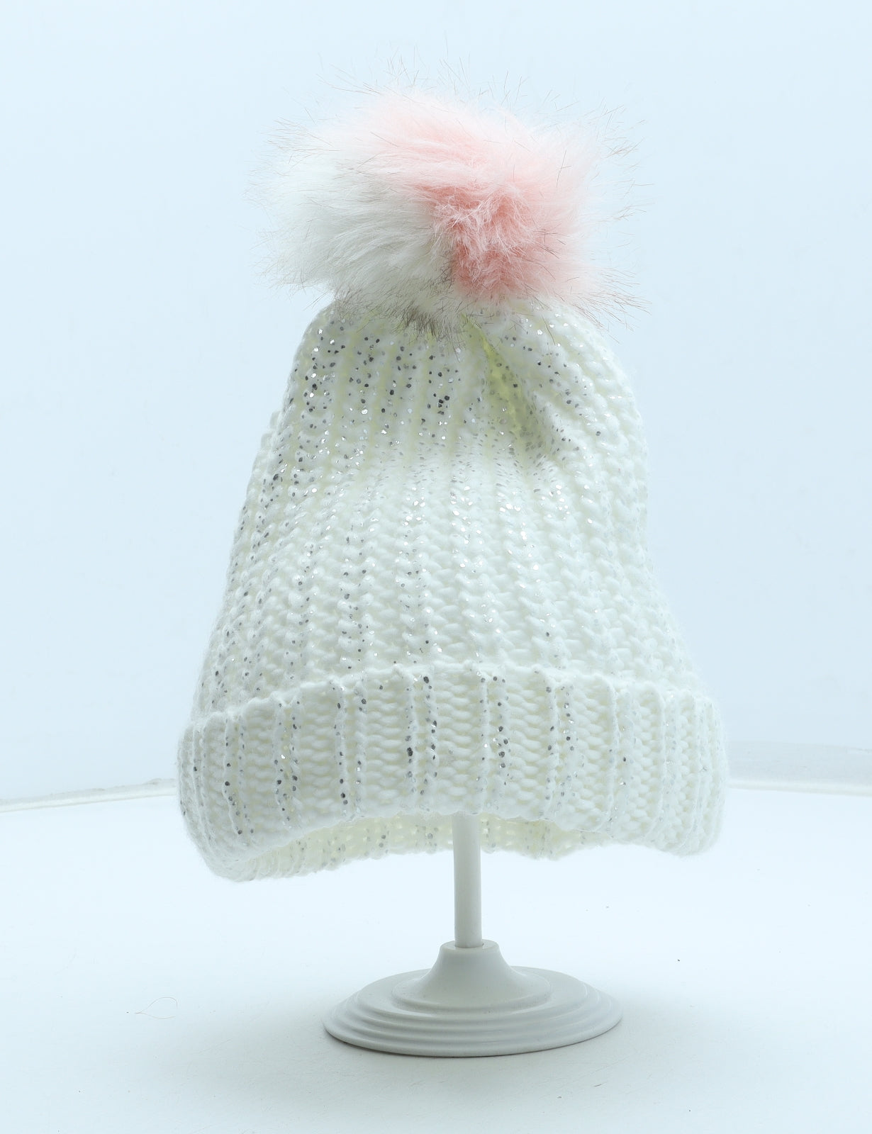 Primark Womens White Acrylic Bobble Hat One Size