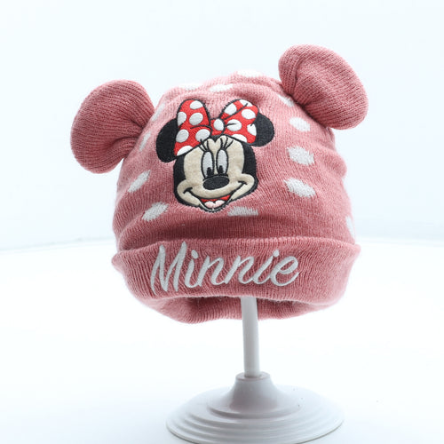 Disney Girls Pink Polka Dot Acrylic Beanie Size S - Minnie Mouse