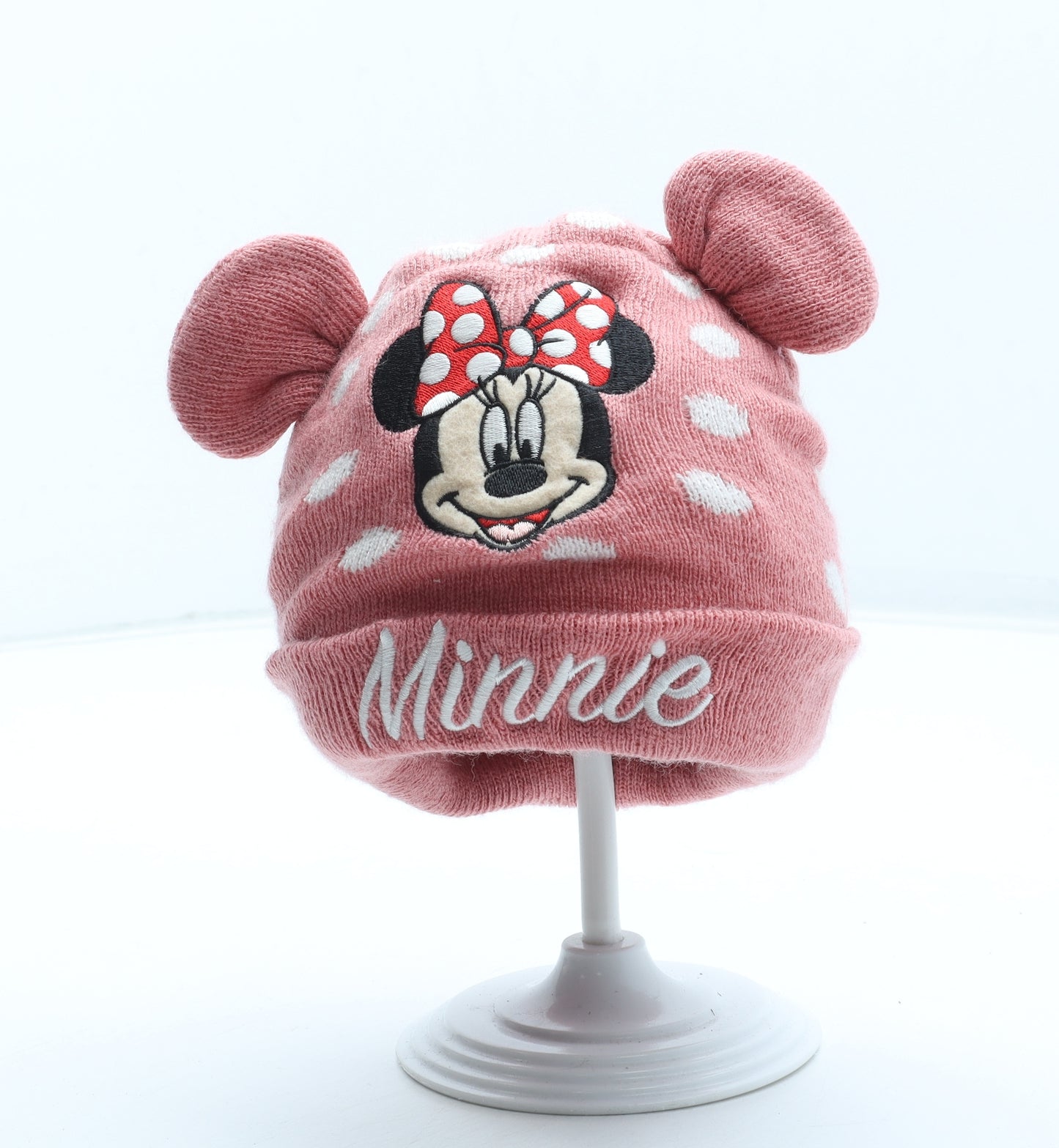 Disney Girls Pink Polka Dot Acrylic Beanie Size S - Minnie Mouse
