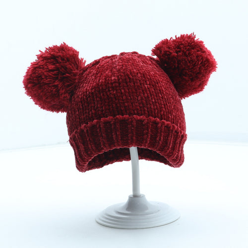 F&F Girls Red Polyester Bobble Hat Size S - Size 3-6 Months