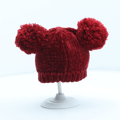 F&F Girls Red Polyester Bobble Hat Size S - Size 3-6 Months