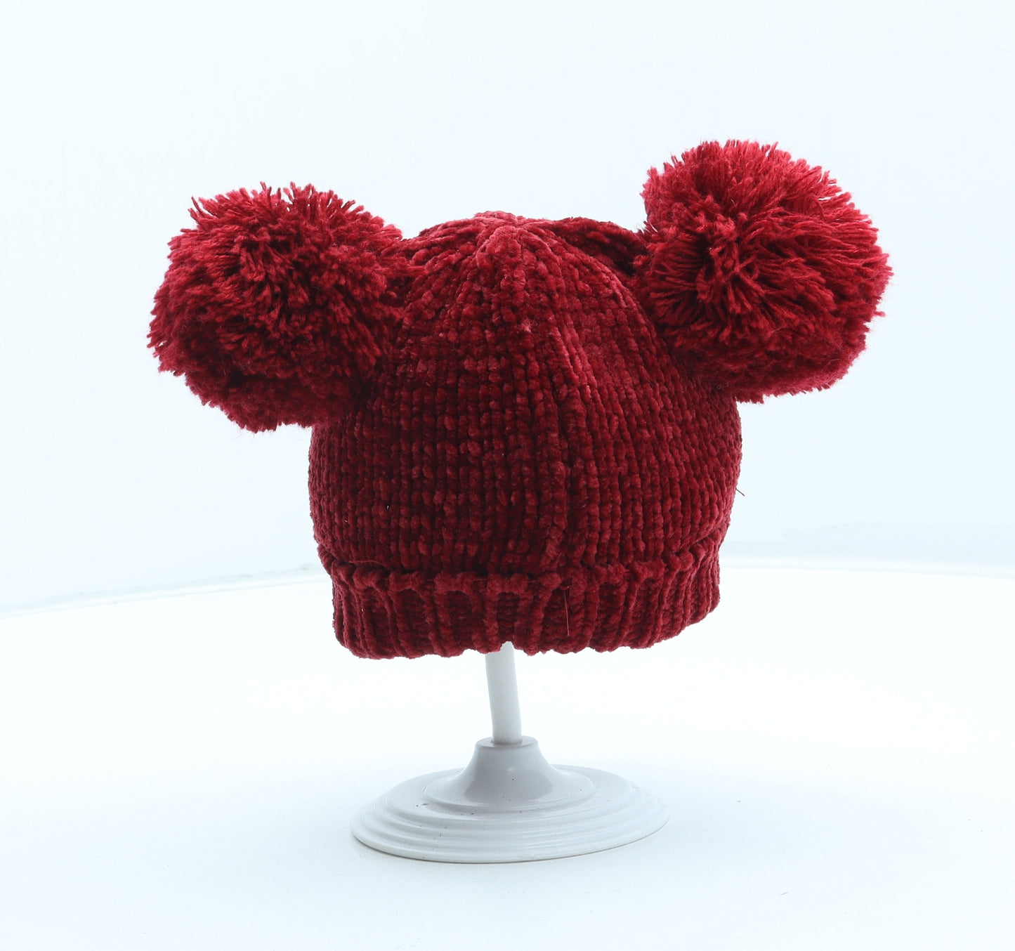 F&F Girls Red Polyester Bobble Hat Size S - Size 3-6 Months