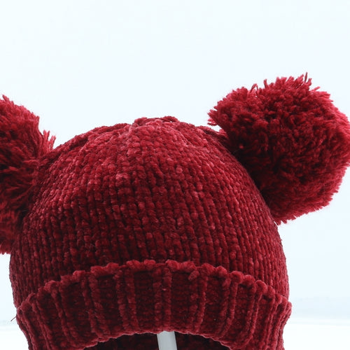 F&F Girls Red Polyester Bobble Hat Size S - Size 3-6 Months