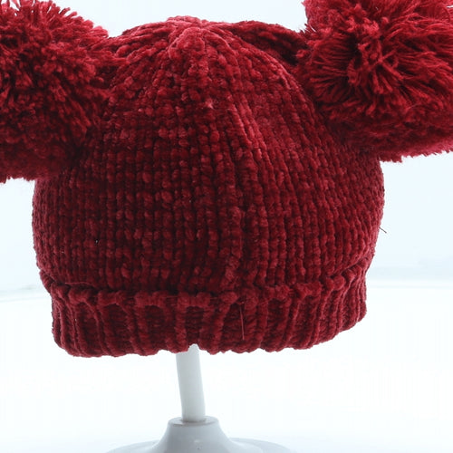 F&F Girls Red Polyester Bobble Hat Size S - Size 3-6 Months