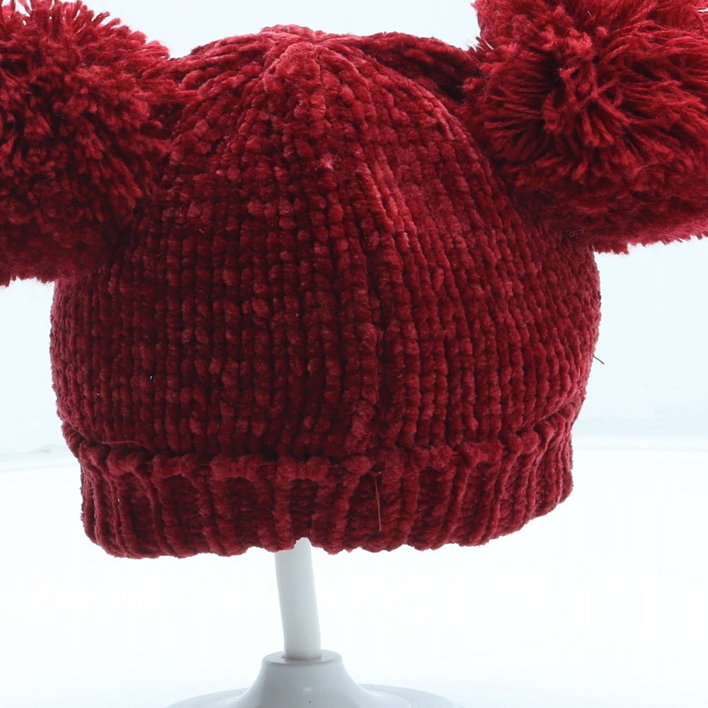 F&F Girls Red Polyester Bobble Hat Size S - Size 3-6 Months